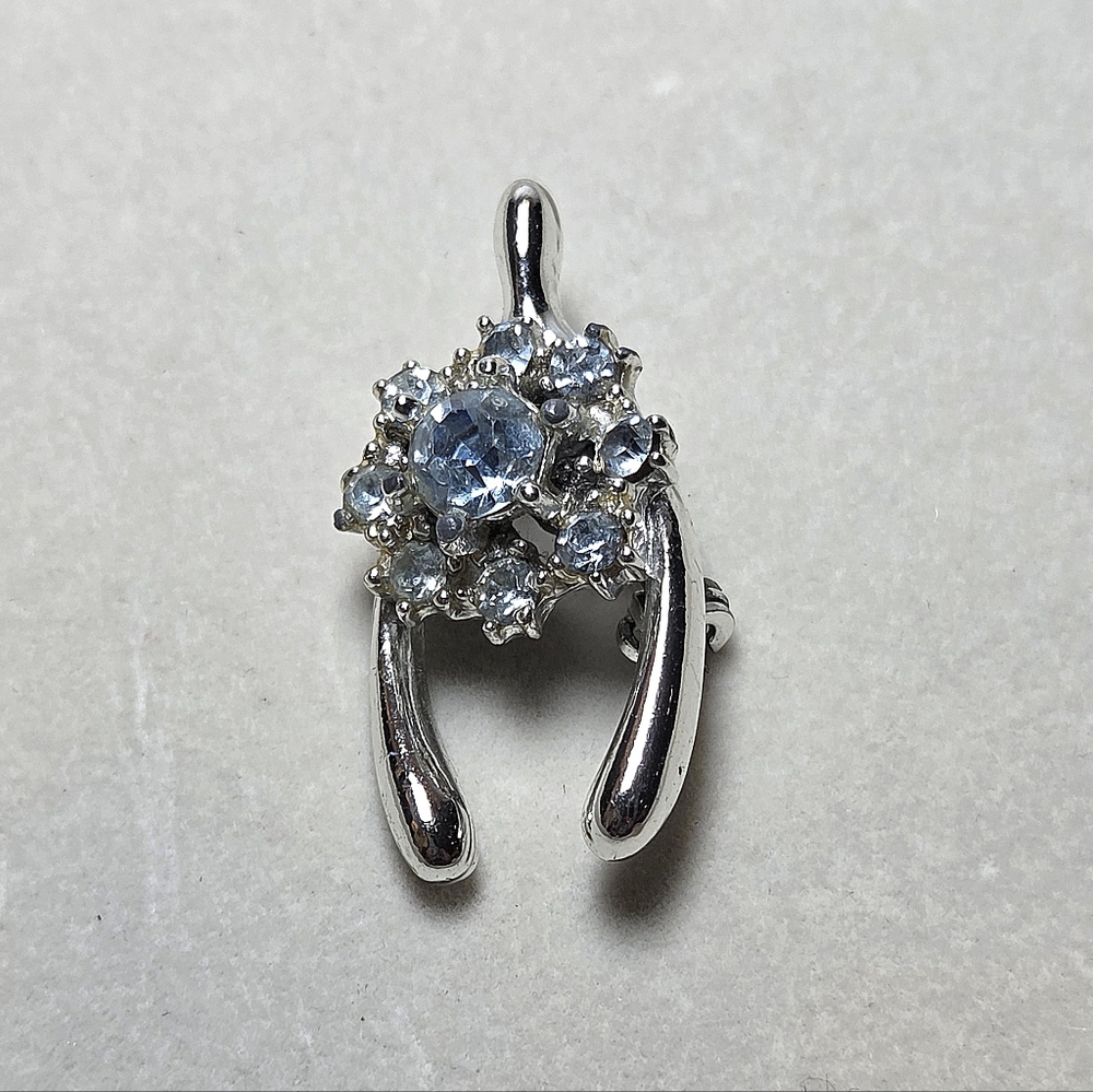 Vintage Silver Blue Crystals Brooch